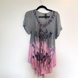 Sunflower v neck long t shirt with asymmetric hem, free size, some wear